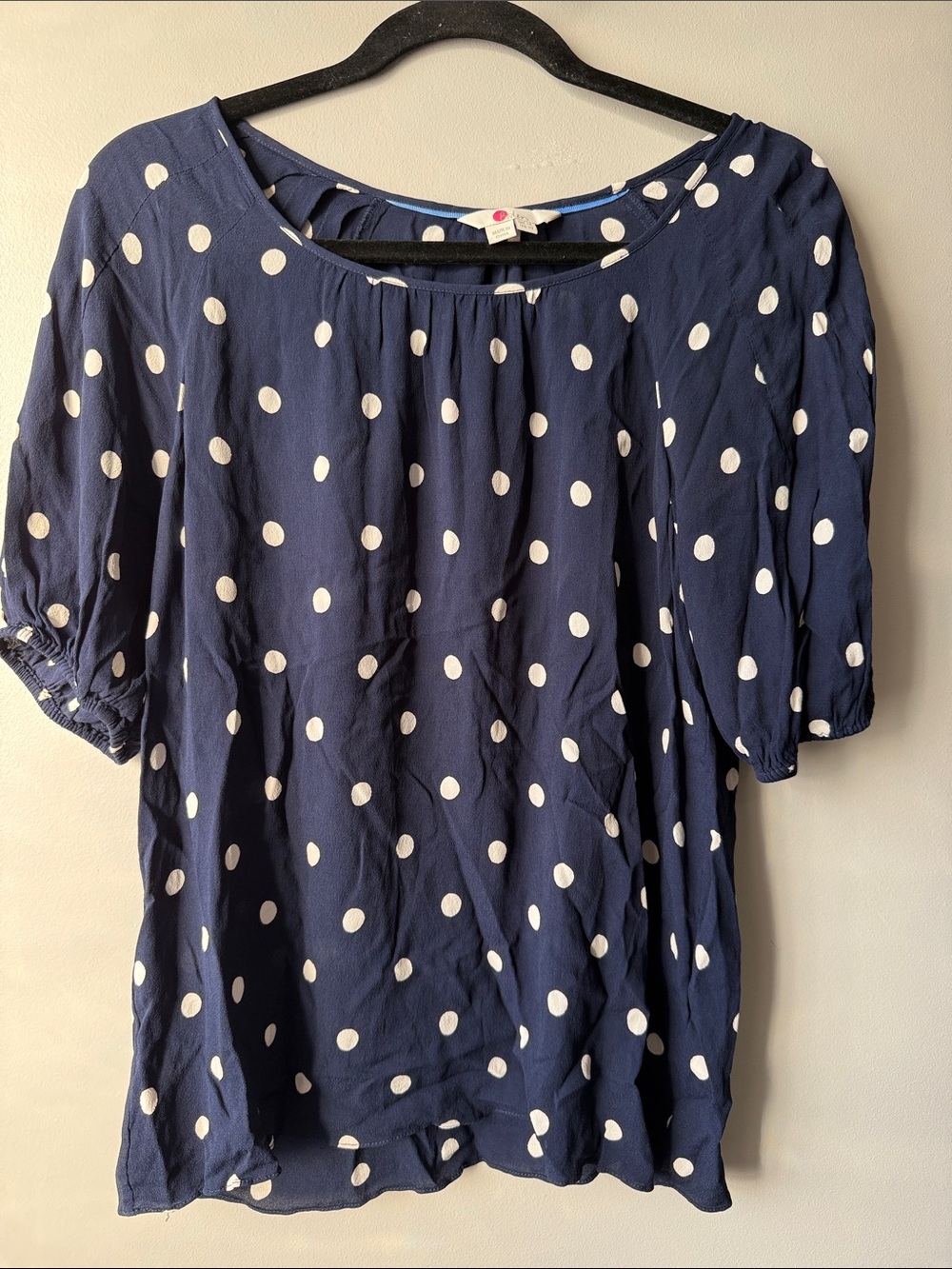 Boden Navy Blue and White Polka Dot Blouse size 10 fall staple